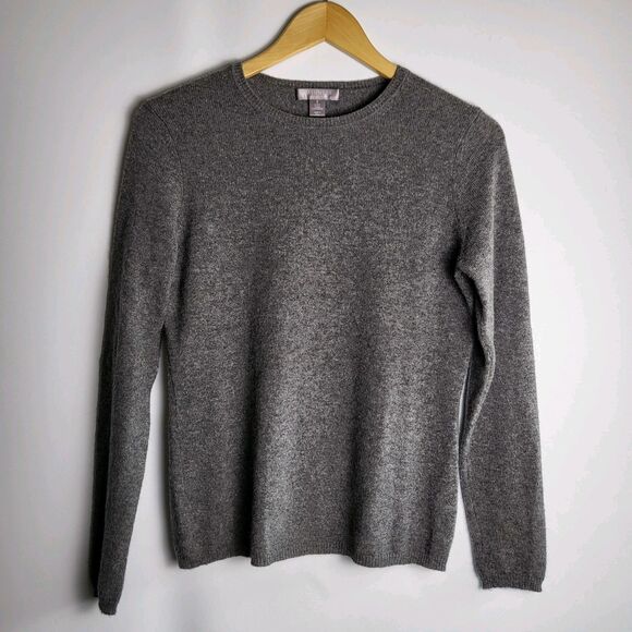 CHARTER CLUB Sweater Women S 100% Cashmere 2Ply Charcoal Gray Pullover Soft Cozy - Picture 1 of 5